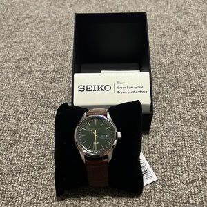 Men brown leather band Seiko Watch